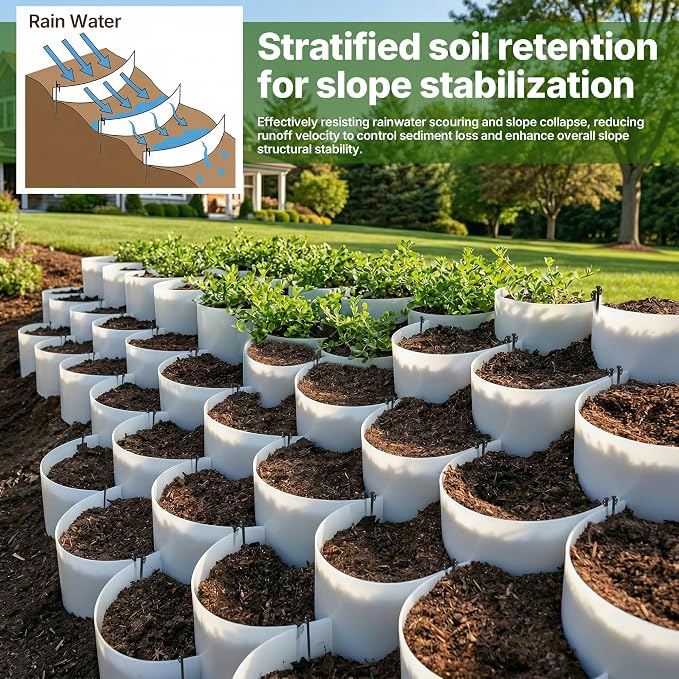 Hillside Planters for Slopes Set of 3(40" W X 16" H) with 6 Ground Stakes, PE Dirt Slopes Hillside Erosion Control, Retaining Wall Blocks Landscaping for Yard, Flower Bed
