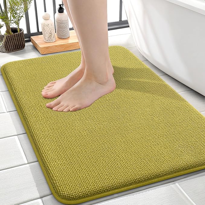OLANLY Memory Foam Small Bathroom Rugs 24x16, Absorbent Mat, Deep Mustard | Soft Quick Dry Bath Mat Rugs, Non-Slip, Machine Washable Mat for Bathroom Floor, Tub and Shower, Home Decor Accessories