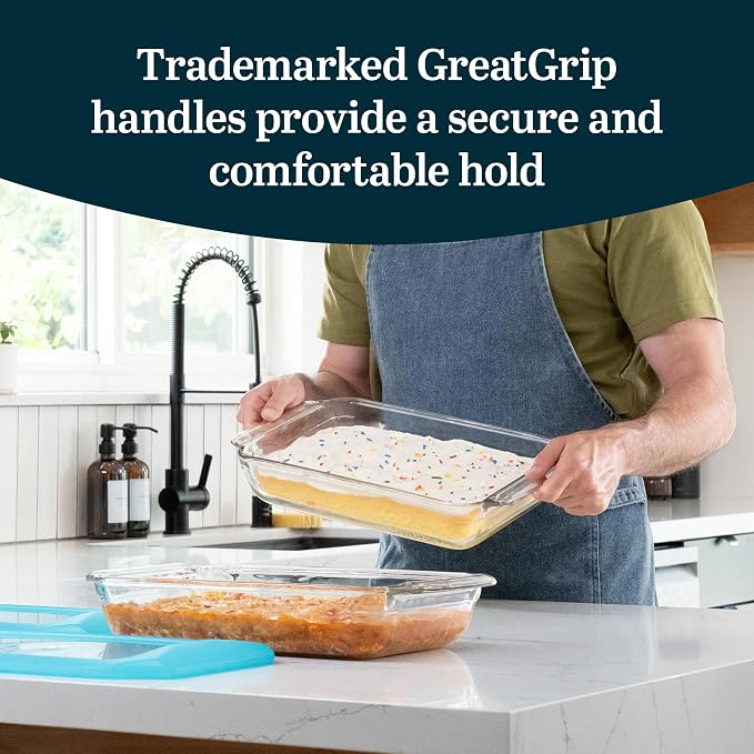 Libbey Baker’s Premium 2 Piece Glass Baking Dish Set, Stackable Casserole Dish with Lid Set, Baking Glassware for Casseroles, Lasagna, Brownies, Cakes