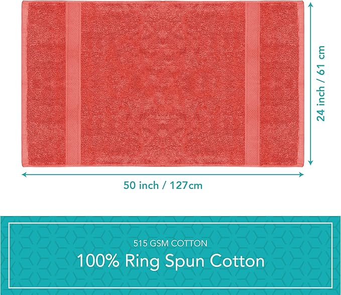 Pleasant Home Bath Towels Set of 6 (24” x 50”) 100% Cotton, 515 GSM | Lightweight, Soft & Highly Absorbent Luxury Towels for Bathroom | for Gym, Pool & Spa | 6 Pack, Red