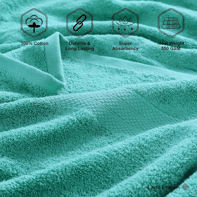 LANE LINEN Bathroom Towels Set (4 Pack)- 100% Cotton Luxury Bath Towels for Bathroom, Soft Shower Towels, Quick Dry Turkish Bath Towels, Super Absorbent Hotel Quality Bath Towel Set (28"x 54")- Teal | Set Of Towels - Dobby Border Accent, OEKO-TEX Certi...