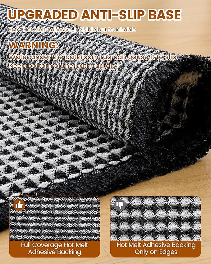 Smiry Waffle Bath Mat 30x18, Extra Soft Absorbent Bathroom Rugs, Non Slip Machine Washable Quick Dry Bath Rugs for Bathroom Floor, Tub, Shower, Home Decor Accessories, Black & Cream