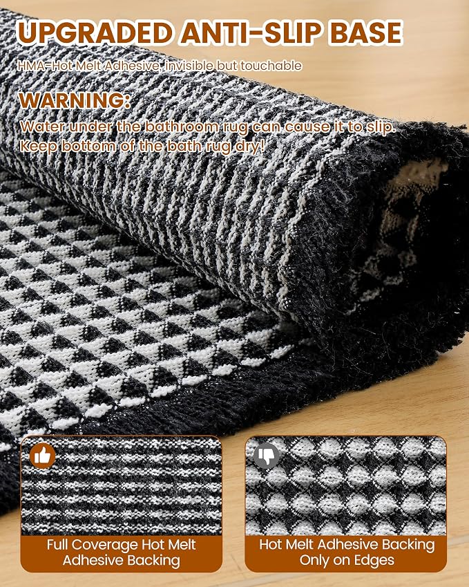 Smiry Waffle Bath Mat 60x24, Extra Soft Absorbent Bathroom Rugs, Non Slip Machine Washable Quick Dry Bath Rugs for Bathroom Floor, Tub, Shower, Home Decor Accessories, Black & Cream