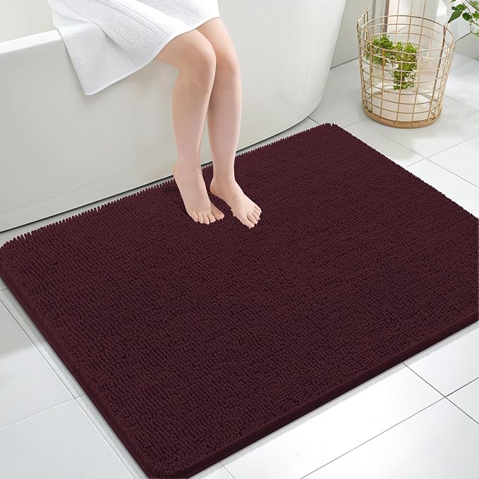 OLANLY Large Bathroom Rugs 40x32, Extra Soft Absorbent Chenille Bath Rugs, Rubber Backing Quick Dry, Machine Washable Bath Mats for Bathroom Floor, Tub and Shower, Home Decor Accessories, Black Cherry