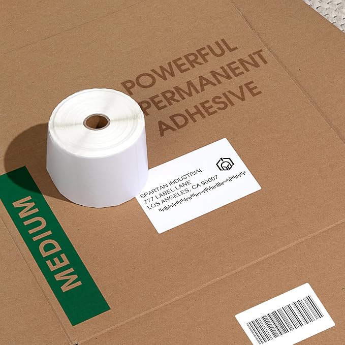Spartan Industrial - 3" X 3" Square Direct Thermal Labels (5000 Count, 10 Roll) Product Packaging Stickers, QR Code Stickers, Barcode Labels for Branding - Compatible with Zebra and Rollo Printers