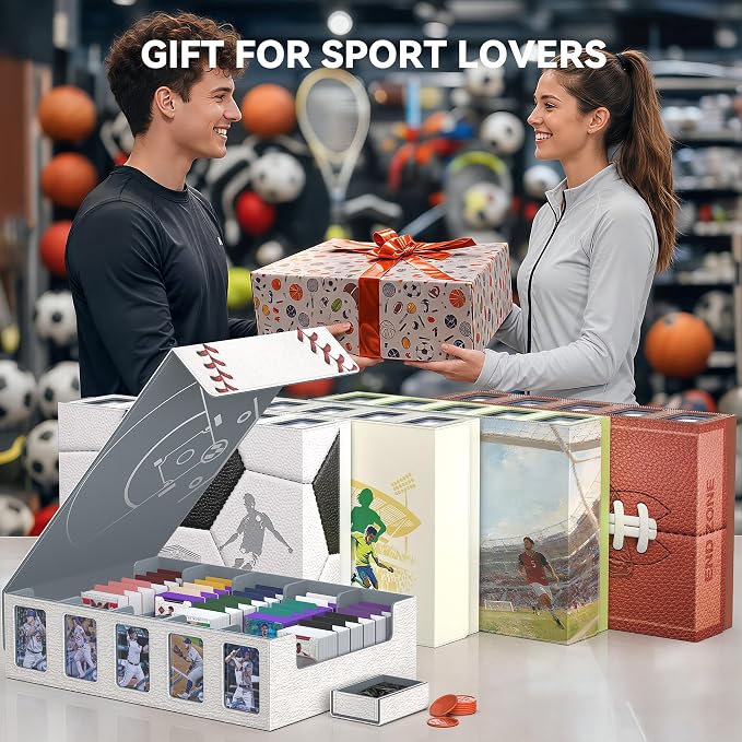 Kabinka Baseball Card Storage Box with Window Display, 5-Row Sport Card Storage Box, 3900+ Card Deck Box for Baseball Sports Card TCG, 5 Top Loaders, 5 Stoppers, 48 Dividers, 1 Dice Tray(Baseball 1)
