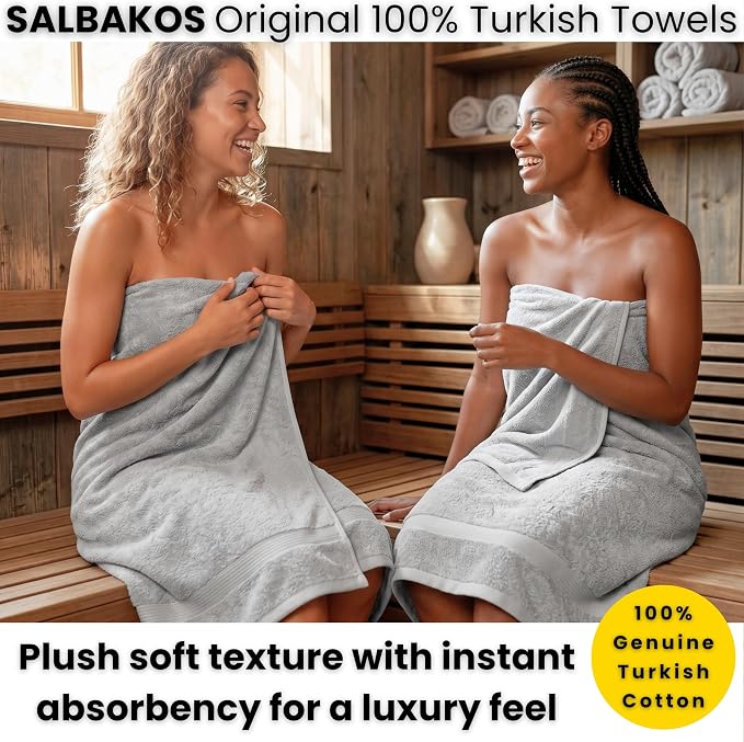 SALBAKOS 2-Piece 100% Turkish Cotton Bath Towels Extra Large 35x70, Silver | Oversized Bath Sheet Towel for Bathroom & Beach, Thick, Super Soft, Highly Absorbent, Premium Hotel Quality, Made in Turkey