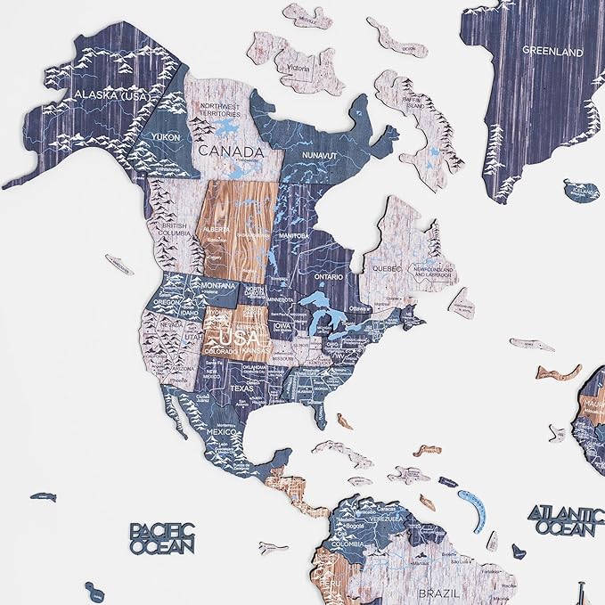 ENJOY THE WOOD Colored World Map Wood Wall Art - 3D Wall Art Home Decor - Wooden Travel Map Housewarming Gift Idea - World Map Decorations for Home (Mystery, 2XL)
