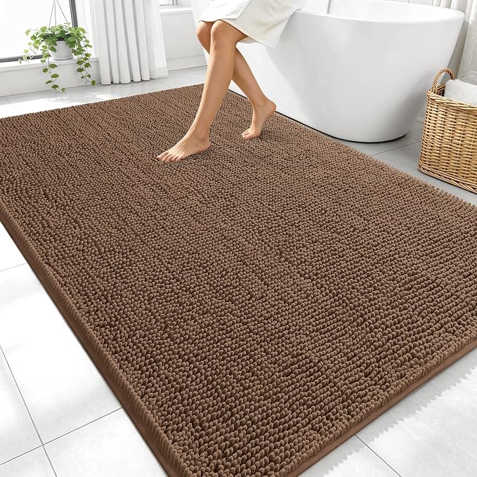 OLANLY Large Bathroom Rugs 70x46, Extra Soft Absorbent Chenille Bath Rugs, Rubber Backing Quick Dry, Machine Washable Bath Mats for Bathroom Floor, Tub and Shower, Home Decor Accessories, Mocha
