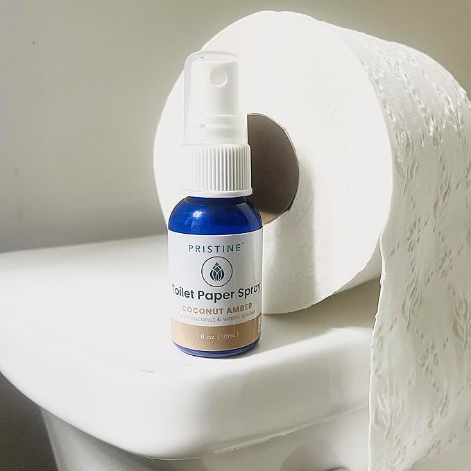 PRISTINE Toilet Paper Spray, As Seen on Shark Tank, Flushable Wipe Alternative, Personal Cleansing Bathroom Spray for Regular Toilet Tissue, Bidet Alternative, Made in USA, Coco Amber, 1oz Travel