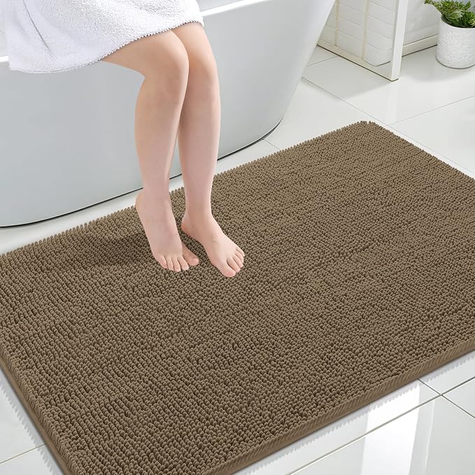 OLANLY Large Bathroom Rugs 44x32, Extra Soft Absorbent Chenille Bath Rugs, Rubber Backing Quick Dry, Machine Washable Bath Mats for Bathroom Floor, Tub and Shower, Home Decor Accessories, Tan