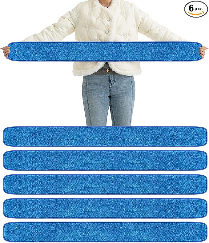 6 Pcs Large 48 Inch Commercial Replacement Microfiber Pads Reusable Wrestling Wet Mop Refill Pads for Flat Mop Frames Wet and Dry Use (Blue)