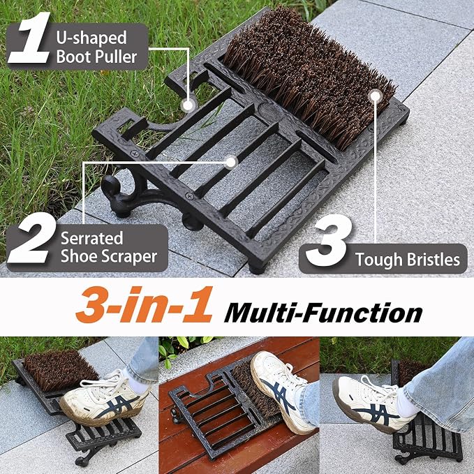 Cast Iron Boot Scraper with Brush Outdoor, Heavy Duty Shoe Brush | Boot Cleaner Brush Outdoor, Sturdy and Durable, Efficient Cleaning, Non-Slip Base, For Porch Patio Garden Doorway