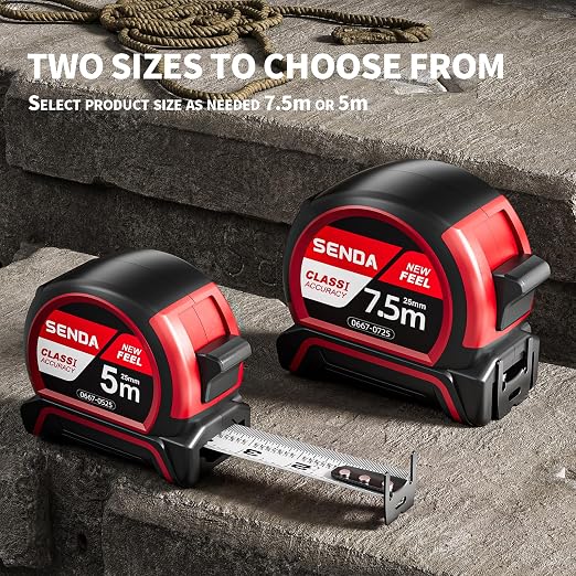 SENDA Tape Measure 16FT with 1/8 Fraction, Double-Hook Measuring Tape Retractable with 1 Inch Wide Blade & Belt Clip, ABS TPR Rubber Protection,Matte Nylon-Coated Blade for DIY, Construction (1 Pack)
