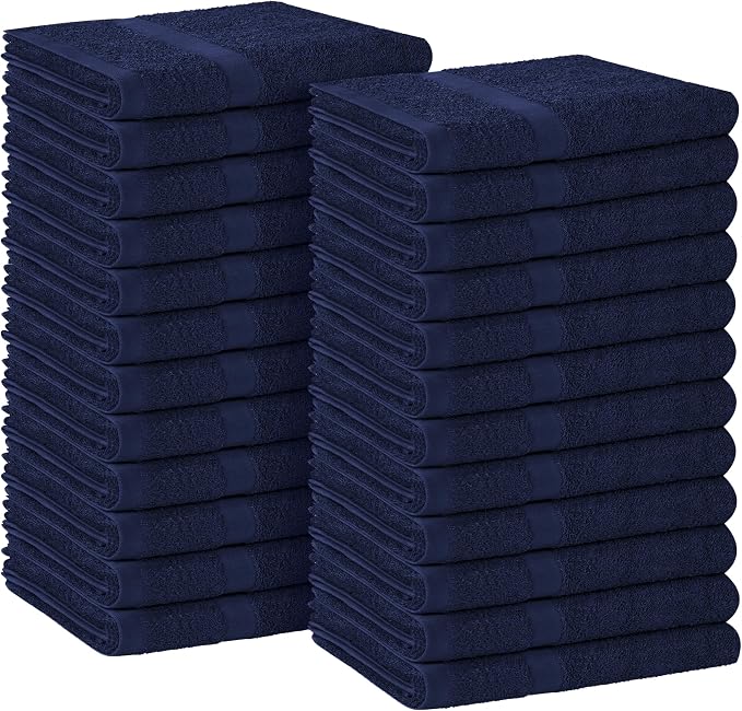 Avalon Towels Salon Towel - Navy Blue Hand Towels Bulk Pack of 24 - 100% Cotton Absorbent Spa, Facial & Gym Towel for Working Out - 16x27 Inches (Not Bleach Proof)