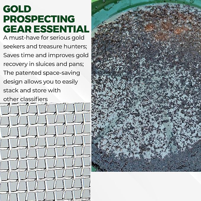 SE 13.25 Inch Wide Stackable Classifier Gold Prospecting Pan - 1/20 Inch Stainless Steel Mesh Sifting Pan, Green