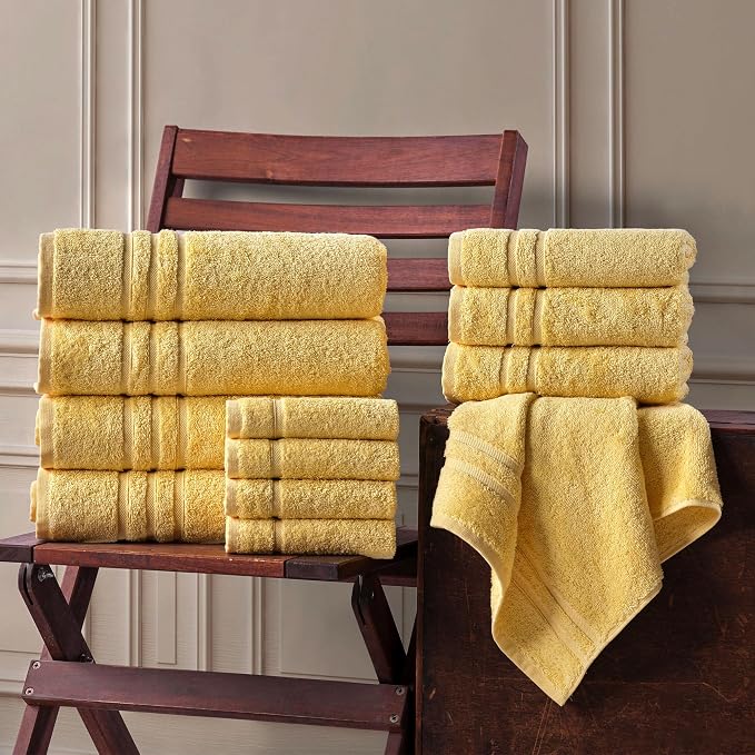 Hawmam Linen Yellow Bath Towels 4 Pack Soft and Absorbent, Premium Quality Perfect for Daily Use 100% Cotton Towel 600 GSM