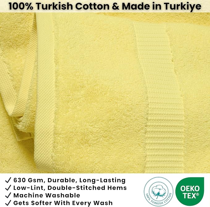 SALBAKOS 2-Piece 100% Turkish Cotton Bath Towels, Extra-Large 35x70 Yellow | Oversized Bath Sheet Towel for Bathroom & Beach, Thick, Super Soft, Highly Absorbent, Premium Hotel Quality, Made in Turkey