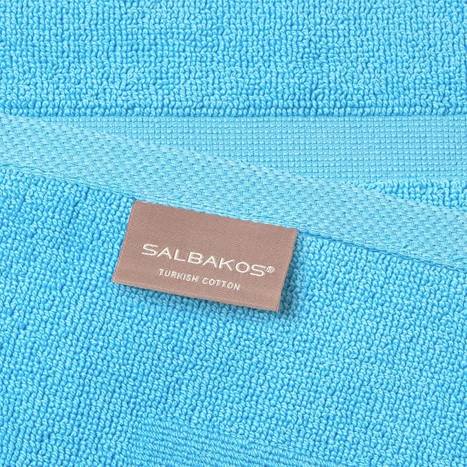 SALBAKOS 2-Piece 100% Turkish Cotton Bath Mat Towel, 20x34 inch, Aqua | Bathroom Floor Towels, Thick Soft Most Absorbent Quick-Dry Durable Large Size Foot Rug, Premium Hotel Quality Made in Turkey