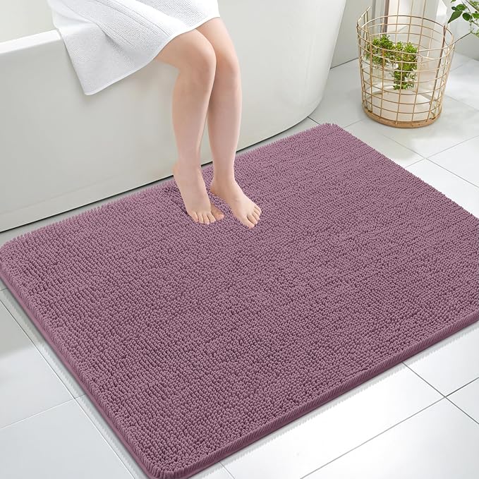 OLANLY Large Bathroom Rugs 40x32, Extra Soft Absorbent Chenille Bath Rugs, Rubber Backing Quick Dry, Machine Washable Bath Mats for Bathroom Floor, Tub and Shower, Home Decor Accessories, Deep Plum
