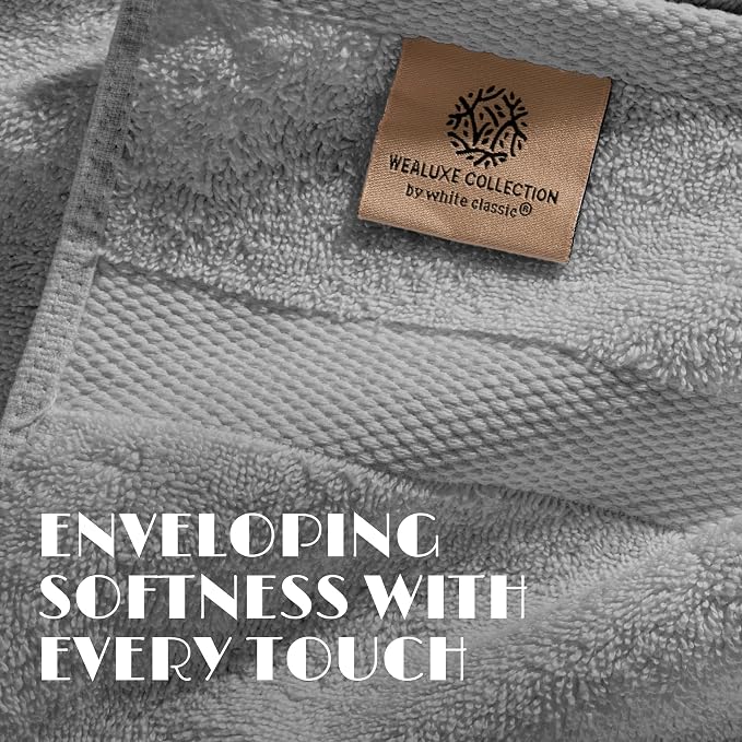 White Classic Wealuxe Light Gray Bath Towels 24x50 Inch, Cotton Towel Set for Bathroom, Hotel, Gym, Spa, Soft Extra Absorbent Quick Dry 6 Pack