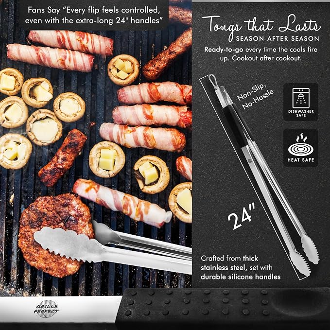 Grill Tongs 24-Inch Super Long Extra Heavy Duty for Grilling and Barbecue Heat Resistant Hand Grips Stainless Steel for BBQ Outdoor Kitchen and Cooking Hot Grilled Food