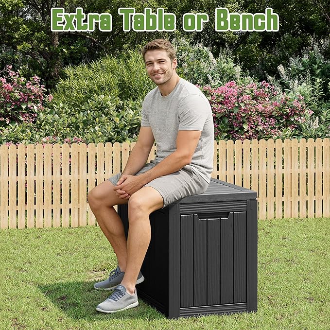 50 Gallon Outdoor Storage Box, All-Weather Resin Deck Box Outdoor Waterproof with Lockable Lid for Patio Cushions, Package Deliveries, Garden Tools, Pool Supplies, Black