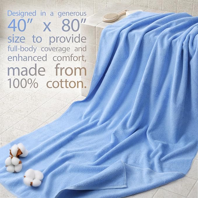 Cotton Paradise 100% Cotton Turkish Towel, Soft Absorbent Quick Dry, 40x80 Oversized Bath Sheet Towel, Sky Blue