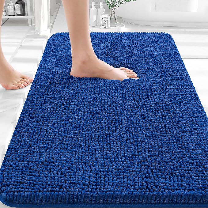 OLANLY Bathroom Rugs 30x18, Extra Soft Absorbent Chenille Bath Rugs, Rubber Backing Quick Dry, Machine Washable Bath Mats for Bathroom Floor, Tub and Shower, Home Decor Accessories, Royal Blue