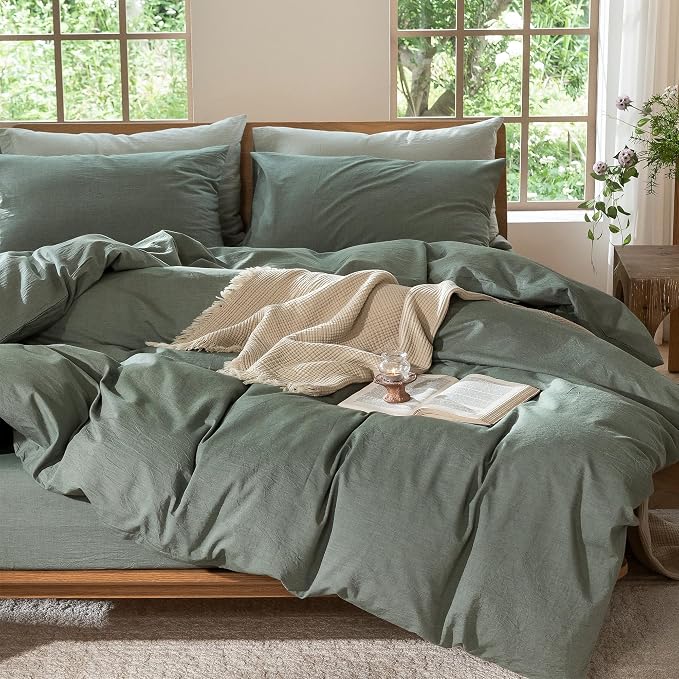 MooMee Duvet Cover Set 100% Washed Cotton Linen Like King | Relaxed Linen-like Texture. Soft, Breathable & Long-lasting Comfort. Lightweight. Hidden Zipper with 8 Interior Corner Ties