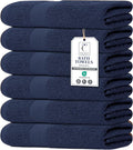 Large Bath Towels Set of 6 – 100% Cotton Terry – 24" x 50" – Quick Dry, Soft & Highly Absorbent – Navy Blue Towels for Bathroom, Gym, Spa, Pool & Daily Use