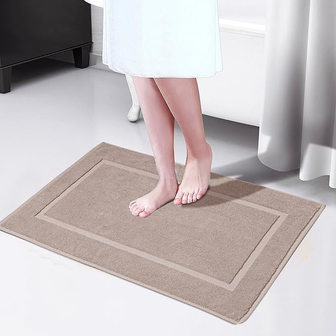 HILLFAIR 900 GSM Cotton Rug Bath Mats Pack of 2 (21x34 Inches), Absorbent Machine Washable Bath Mat for Hotel Spa Tub & Shower, Non Slip Floor Mat, Bathroom Decor Accessories: Stone