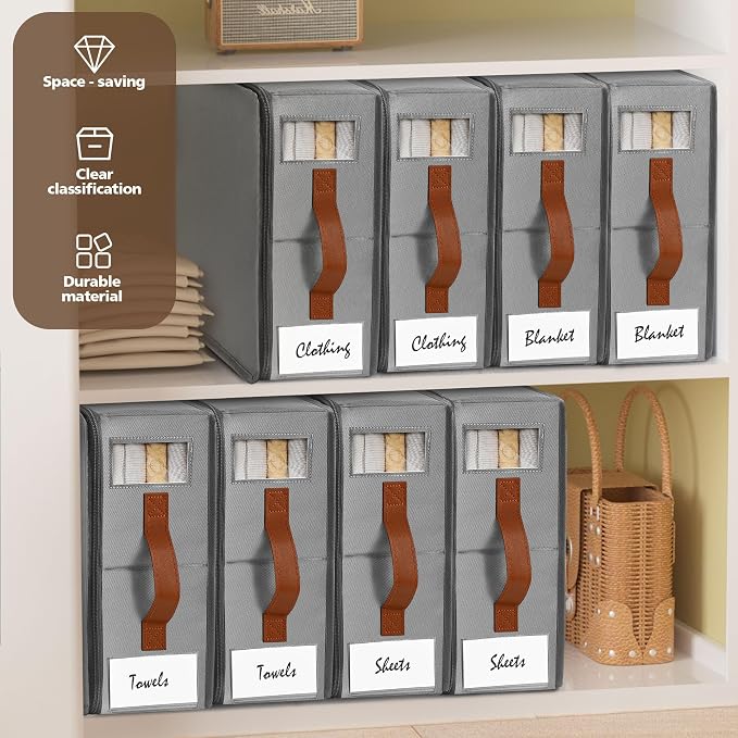 6pack Bed Sheet Organizer, Foldable Linen Closet Organizers and Storage with Sealed Design, Queen & King Size Sheet Storage with Window, Closet Organizer for Bedsheets/Blankets/Clothes, Grey