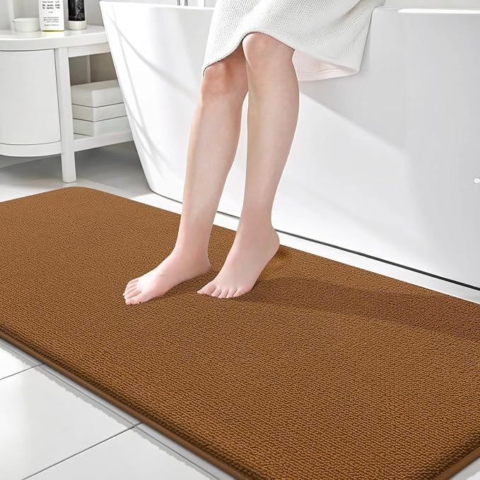 OLANLY Memory Foam Bathroom Runner Rugs 70x24, Absorbent Long Mat, Ochre | Soft Quick Dry Bath Mat Rugs, Non-Slip, Machine Washable Mat for Bathroom Floor, Tub and Shower, Home Decor Accessories