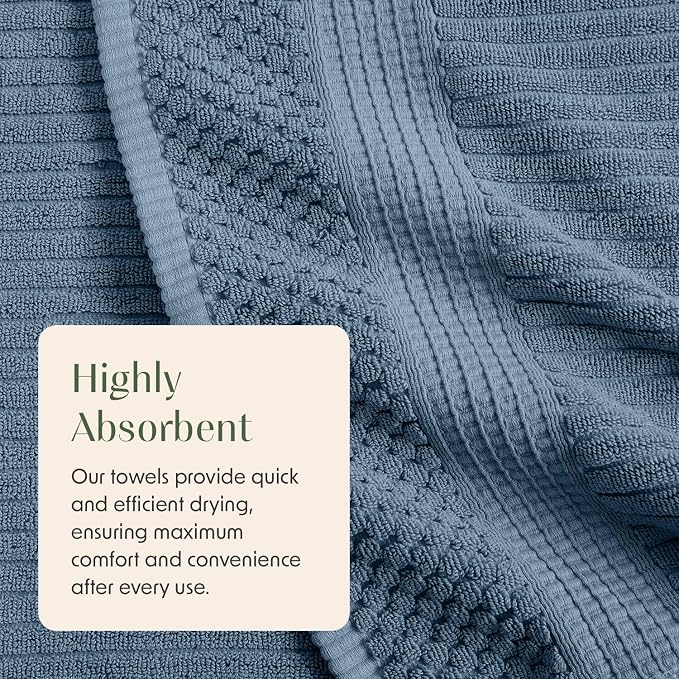 Springtree Home 100% Cotton Bath Towel Set | 6-Piece Set | Textured | Ocean | Absorbent & Quick-Dry Bathroom Towels | Textured and Durable Cotton Towels for Bathroom | OEKO-TEX | Krista Collection