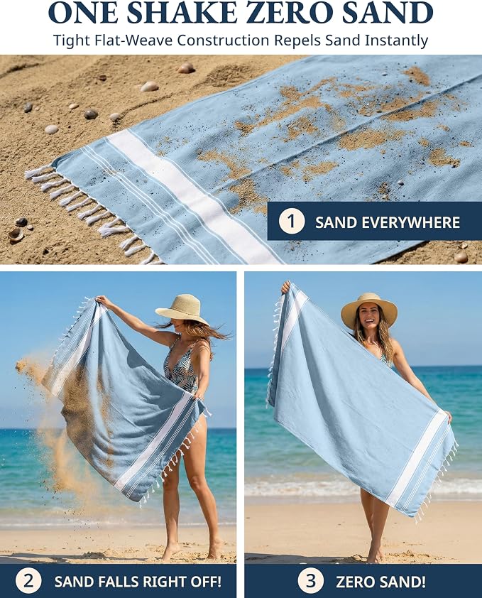 LANE LINEN Beach Towels for Women, 2 Pack Large Beach Towels Oversized, Pre-Washed, No-Shrink Sand Free Beach Towels, Quick Dry, Lightweight Travel Towel,Soft Beach Bath Towel, 39"x71" - Sky Blue | 2 Pack Large Beach Towels Oversized - Pre-Washed, No-S...