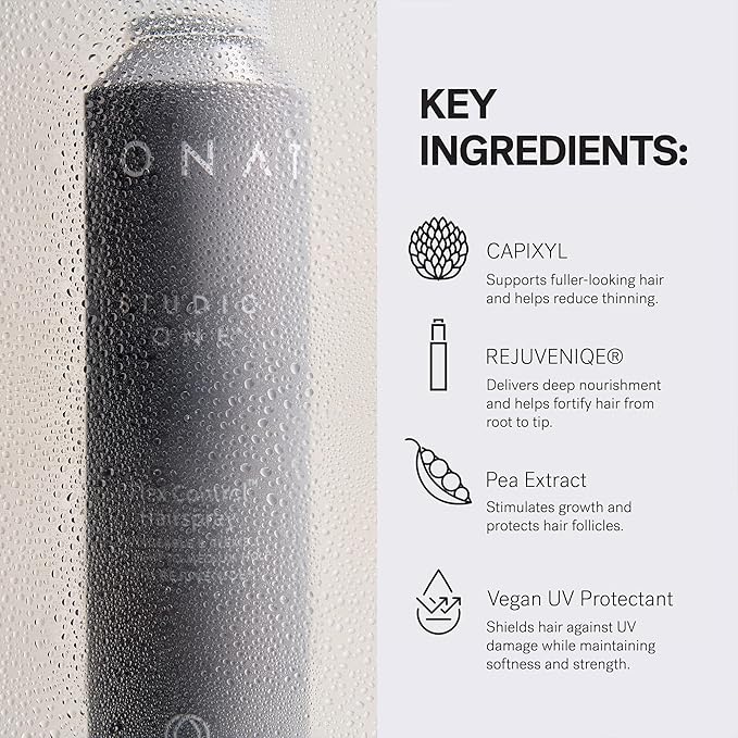 MONAT Studio One™ Flex Control Hairspray – Light to Medium Buildable Hold – Infused with REJUVENIQE® – Can be Used on Colored Hair – Fresh Smelling Scent – Style Memory for Humid Weather