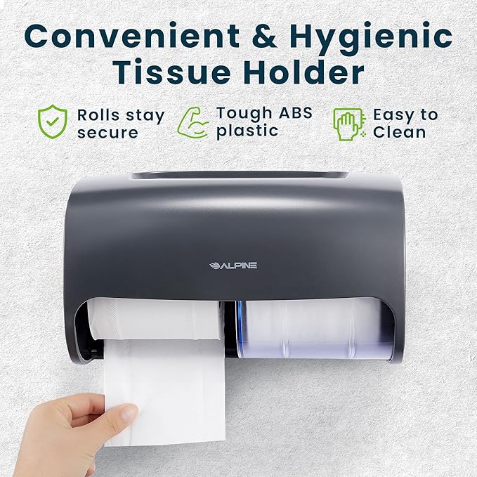 Alpine 2 Pack Commercial Toilet Paper Dispenser - Double Toilet Paper Holder Wall Mount for Less Frequent Paper Roll Refill