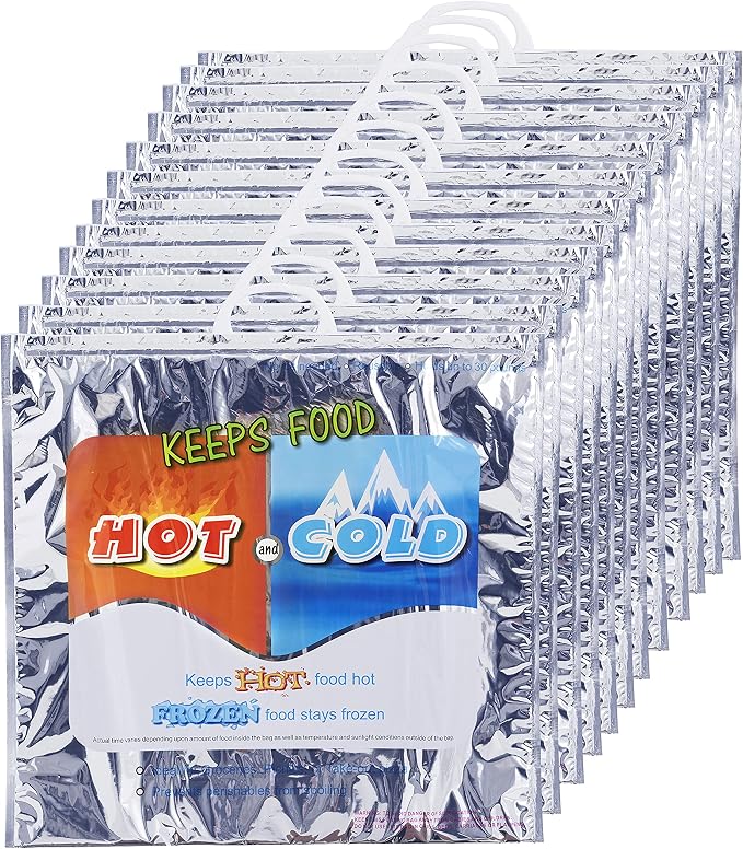 Superio Hot and Cold Insulated Bags for Food Delivery, Grocery Shopping Bags, Food Storage for Hot and Frozen Food for Travel, Disposable Cooler Bag, Reinforced Thermal Lunch Bag (12, 20"x5.5"x19")