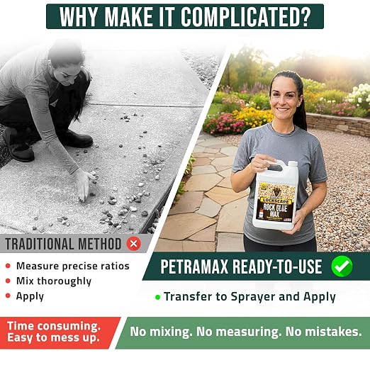 PetraMax Lockscape Rock Glue for Landscaping w/Sprayer, 1 Gal (Made in USA) - 100% Permeable Landscape Adhesive for Stones & Pebbles - Ready to Spray Pea Gravel Binder & Mulch Glue for Landscaping