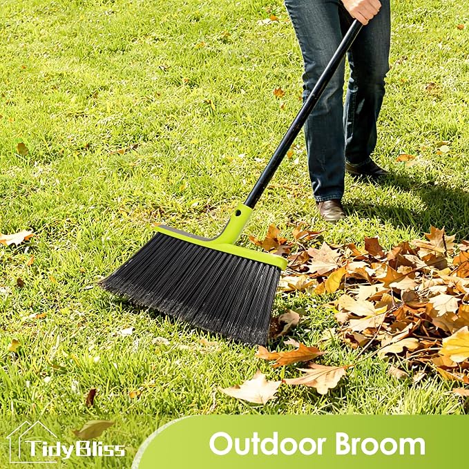 TidyBliss 4 Packs Outdoor Broom Heavy Duty, 56 inches Tall Commercial Soft Bristle Angle Brush for Sweeping Outside Patio Garden Porch Deck Shop Restaurant Garage House Lobby Hardwood Floors (Green)