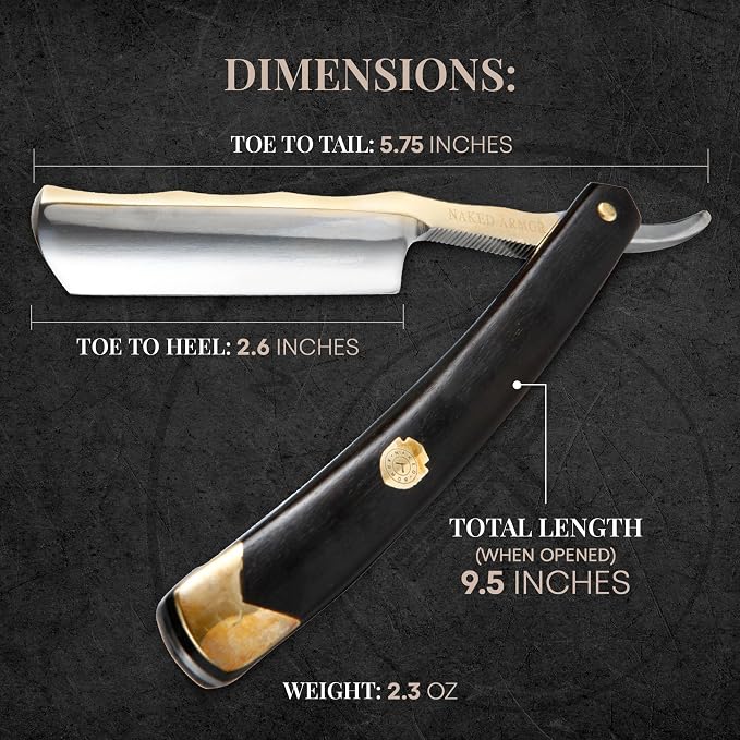 Naked Armor King Arthur Straight Razor Kit, Gold Japanese Stainless Steel | 7-Pc Shave Ready Wet Shaving Kit, 7/8" Barber Straight Edge Razor Set, Strop, Paste, Brush, Soap, Sheath, Box, Gifts for Men