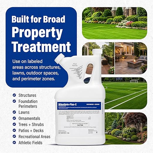 Bifenthrin-Plus-C Insecticide (1 Gal) - Roach Killer Indoor Infestation, Termite Treatment, Ant Control & Wasp Spray - Home Defense Pest Control, Residential, Commercial, and Industrial Use