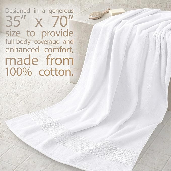 Cotton Paradise 100% Cotton Turkish Towel Set, Soft Absorbent Quick Dry, 2 Piece 35x70 Bath Sheet Set, Snow White