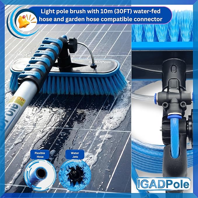 IGADPole 24 FT Water-Fed Washing Kit with Soap-Dispenser, Brush, 10″ Squeegee & Cobweb Duster for Windows, Gutters, Solar Panels & Exterior Walls