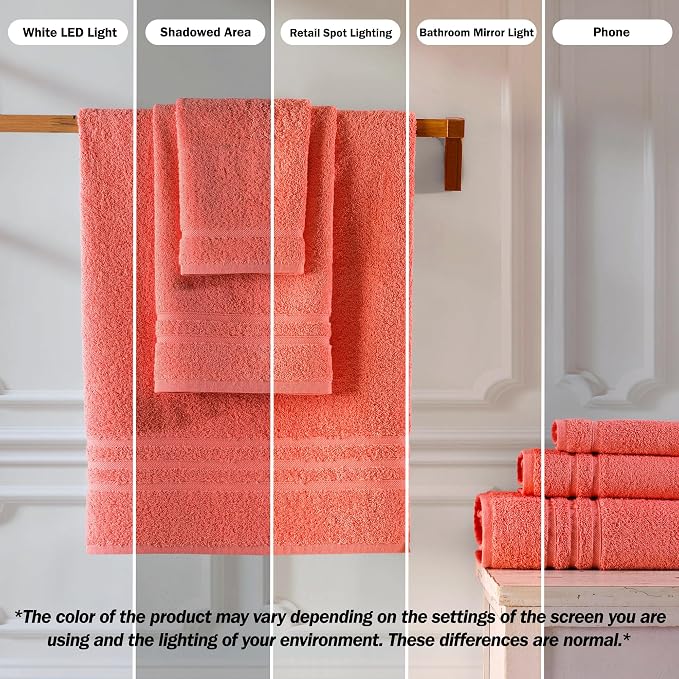 Washcloth Linen Set Premium Original Turkish Cotton, Hotel Quality for Maximum Softness & Absorbency for Face, Hand, Kitchen & Cleaning (Coral Orange, Washcloth Set)