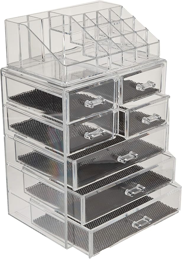 Sorbus Acrylic Makeup Organizer Set, 7-Drawer Vanity & Countertop Cosmetic Storage with Small & Wide Compartments, CLear Makeup Storage for Brushes, Jewelry – Holiday Gift for Women & Teens