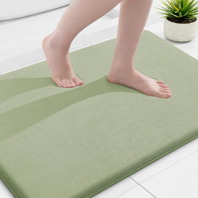 Smiry Memory Foam Bath Mat 36x24, Extra Soft and Absorbent Bathroom Mats, Non Slip Washable Carpet for Floor, Shower and Tub, Sage Green