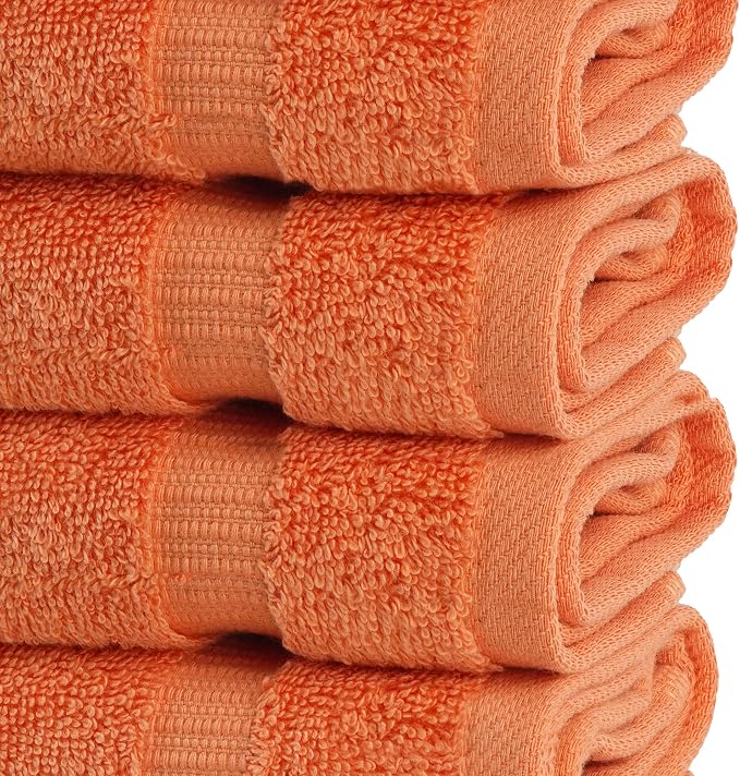 Chakir Turkish Linens 4 Piece Washcloth Set, 100% Cotton Luxury Turkish Washcloths for Bathroom, Soft Absorbent Washcloths, 13 x 13 Inches, Coral