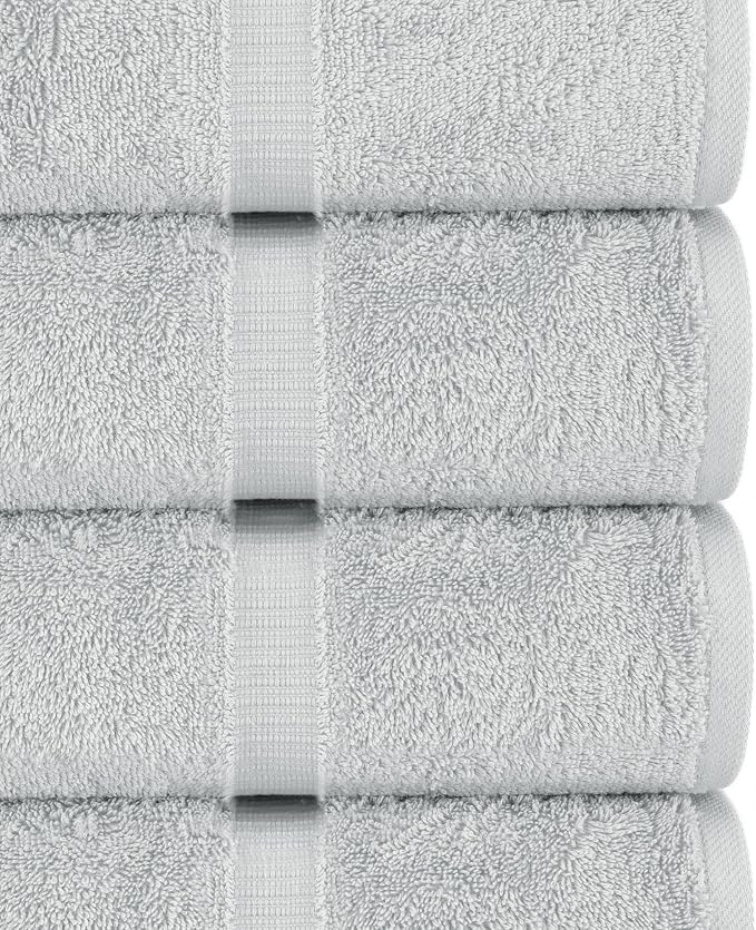 Chakir Turkish Linens 4 Piece Bath Towel Set, 100% Cotton Luxury Turkish Towels for Bathroom, Soft Absorbent Bath Towels, 27 x 54 Inches, Silver Gray